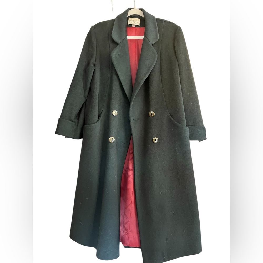 Vintage Retro Petite Sophisticate Maxi Green Wool blend Coat w/buttons size 8P